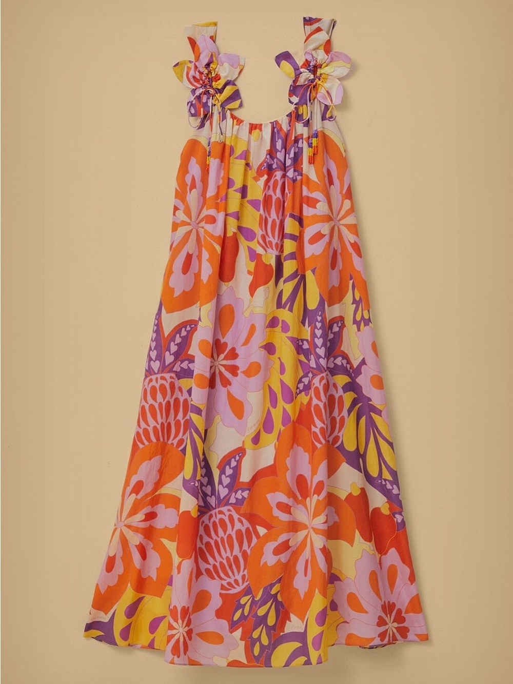 Farm Rio Bright Floral Maxi Dress with flower and bead detail